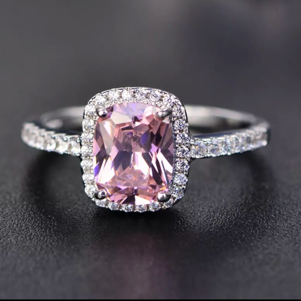 Pink Diamond Princess Cut Halo Engagement Ring